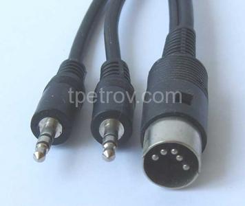 CABLE DIN5-2X3.5 ST.J 1.5M 1.5m кабел с накрайници букса петица мъжка - 2 стереожак 3.5mm мъжки.  DIN5/M-2x3.5mm STEREO PLUG