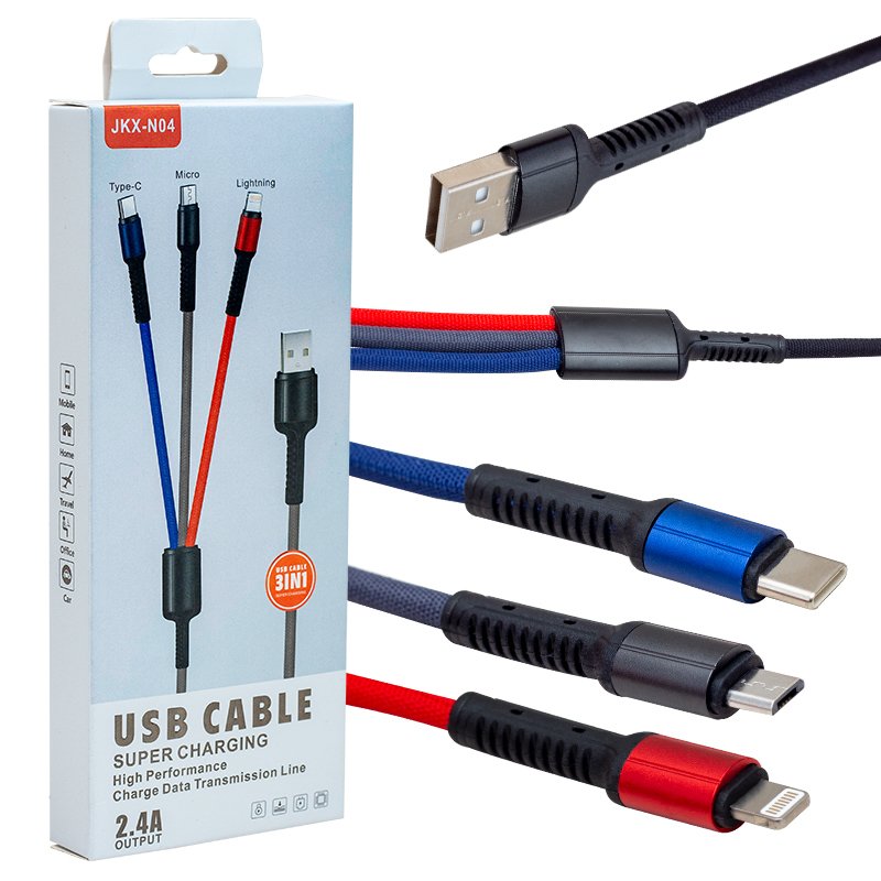 КАБЕЛ CHARGE 2.4A JKX-44 MICRO/TYPE-C/IPHONE CABLE CHARGE 2.4 A MICRO/TYPE-C/IPHONE