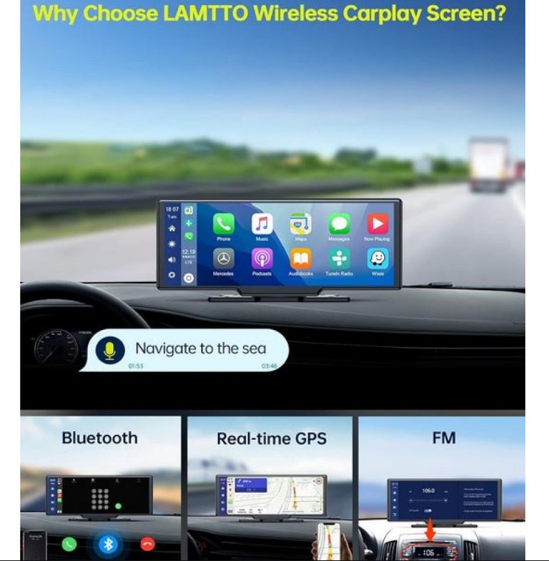 C990 10-ИНЧОВ APPLE CARPLAY/ANDROID AUTO БЕЗЖИЧНА  C990 10-инчов Apple Carplay/Android Auto Безжична автомобилна стерео GPS навигация автомобилен екран , Bluetooth, Siri/Google Assistant