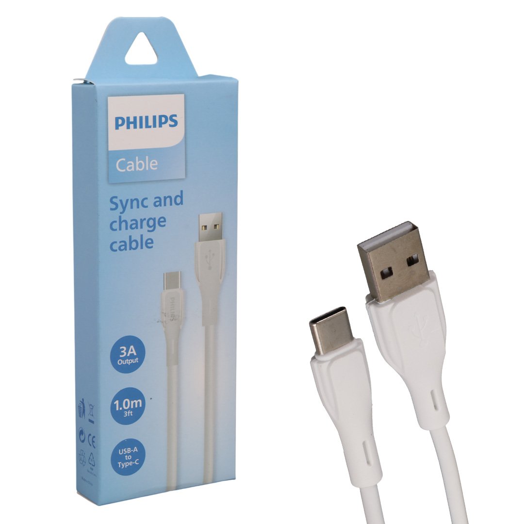 КАБЕЛ PHILIPS USB-A/TYPE-C 3A 1M КАБЕЛ PHILIPS USB-A/TYPE-C 3A