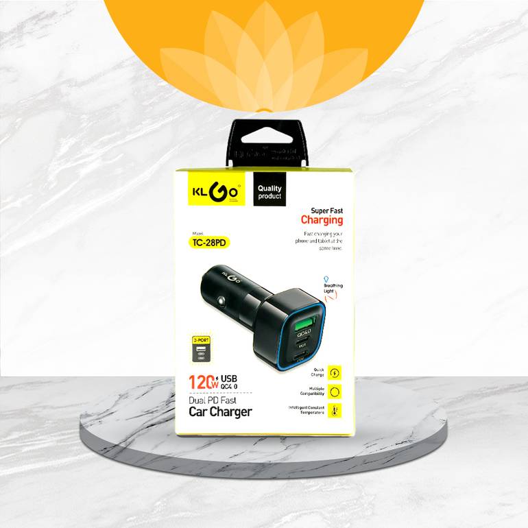 АДАПТЕР БЪРЗО ЗАРЕЖДАЩ ЗА КОЛА KLGO TC-28PD 120W Адаптер бързо зареждащ за кола KLGO TC-28PD 120W
